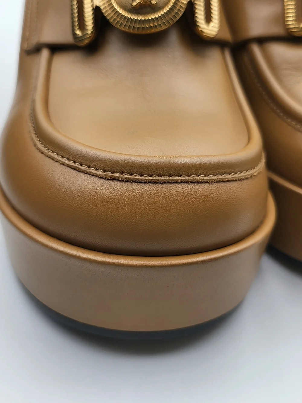 Versace Medusa Biggie Platform Loafers Brown Leather Eu37 Auth w/COA.